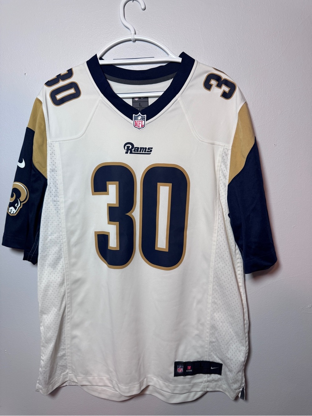 Los Angeles Rams #30 White Navy Gold Jersey